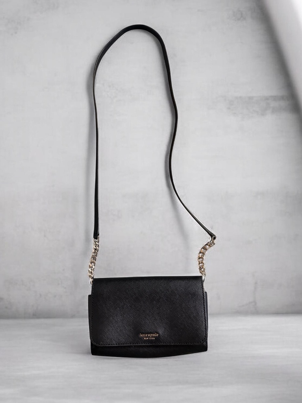 kate spade Black Leather Chain-Accent Crossbody